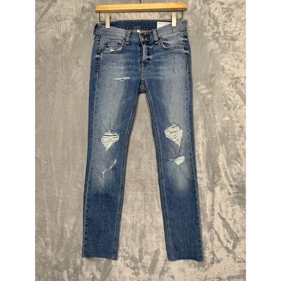 Rag & Bone Dre Jean Womens 24 Carter Blue Distressed Cut Off Crops Stretch Low - Picture 1 of 11